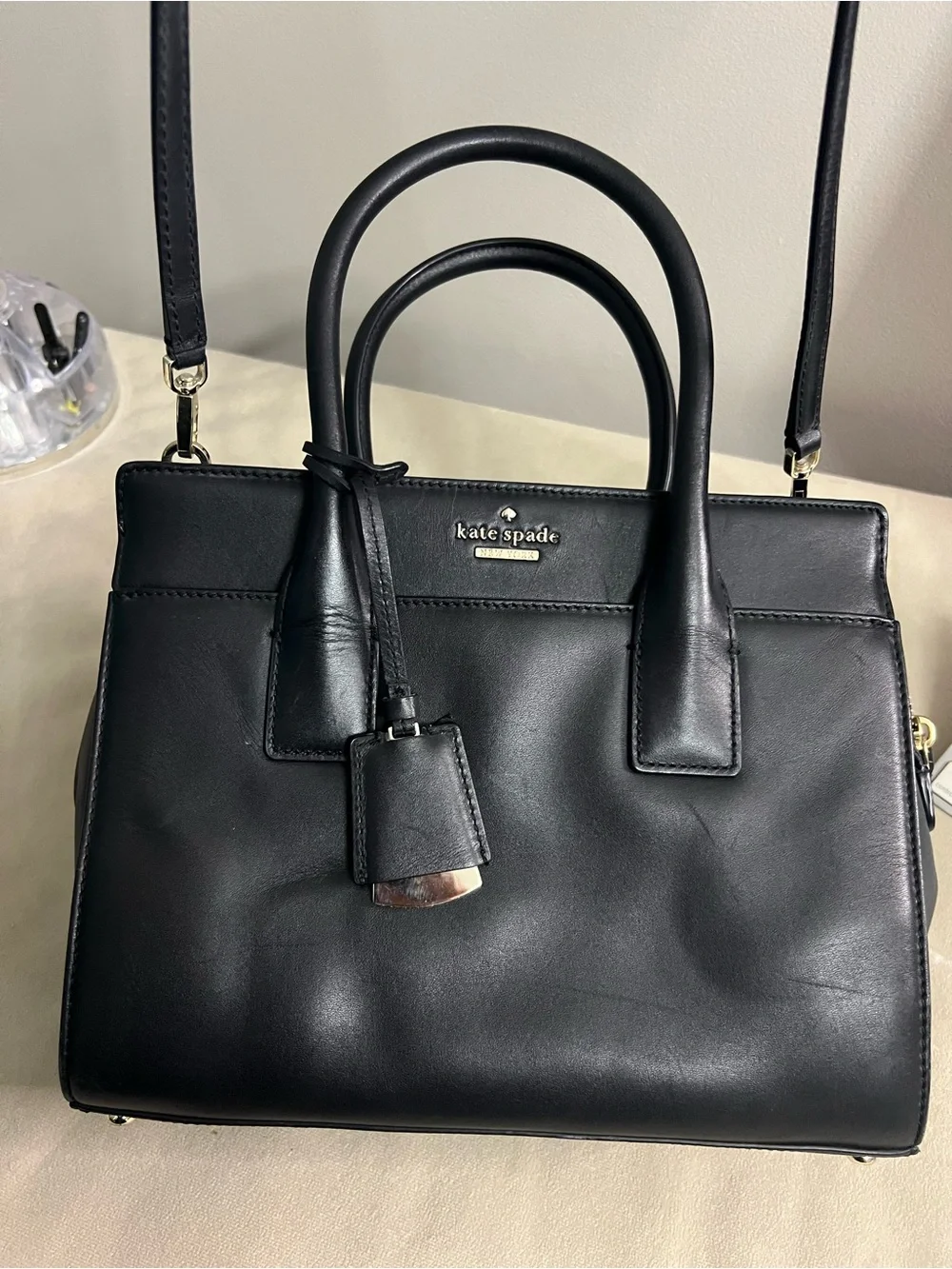 🖤 Kate Spade New York Black Leather Satchel Crossbody Purse Top Handle Bag
